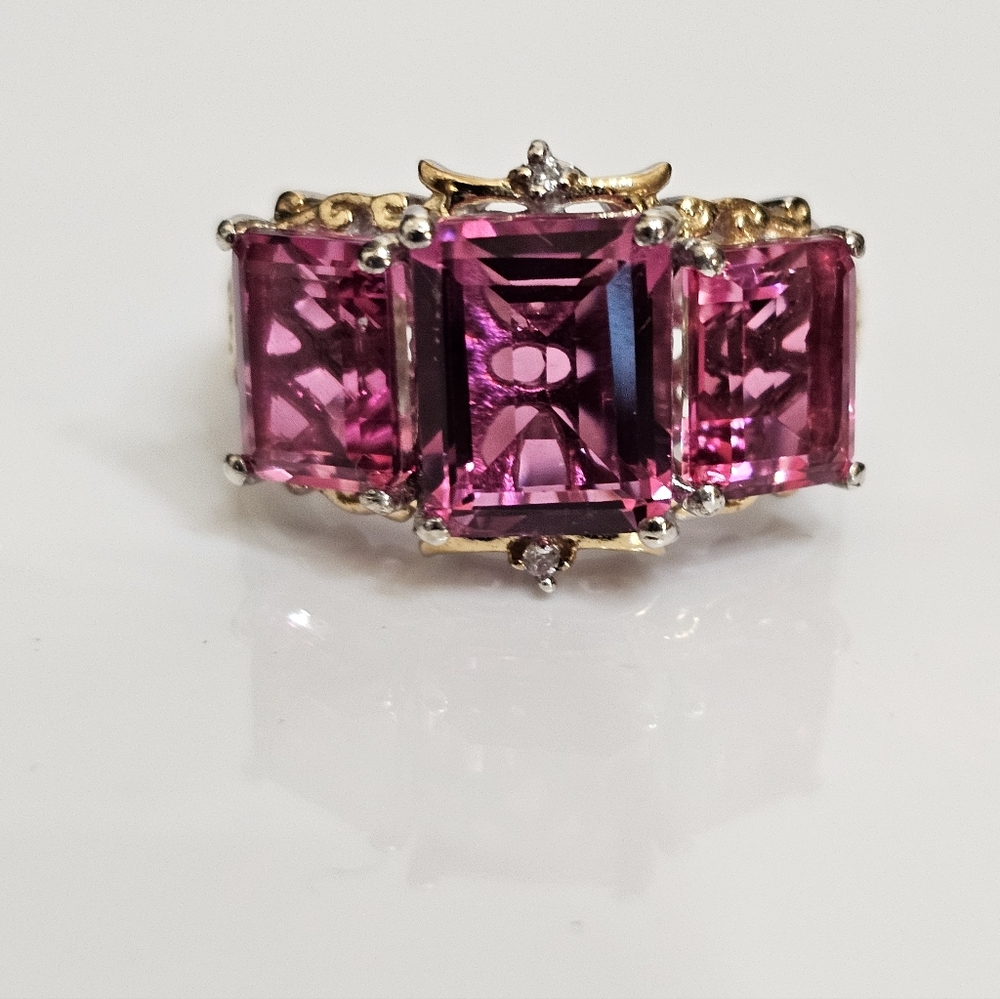Radiant Orchid Quartz & White Zircon Ring Vermeil Platinum Sterling Silver Sz 7 - Picture 3 of 10